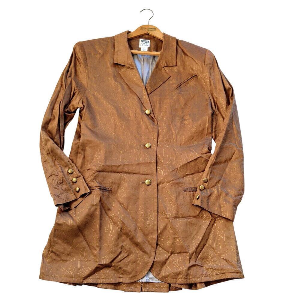 Jeanne Marc Vintage Blazer Jacket Size L 16/18 Gold Leaf Print Art To Wear